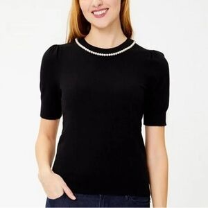 Kate Spade New York XS Black Wool Blend Sweater with Pearl Neckline